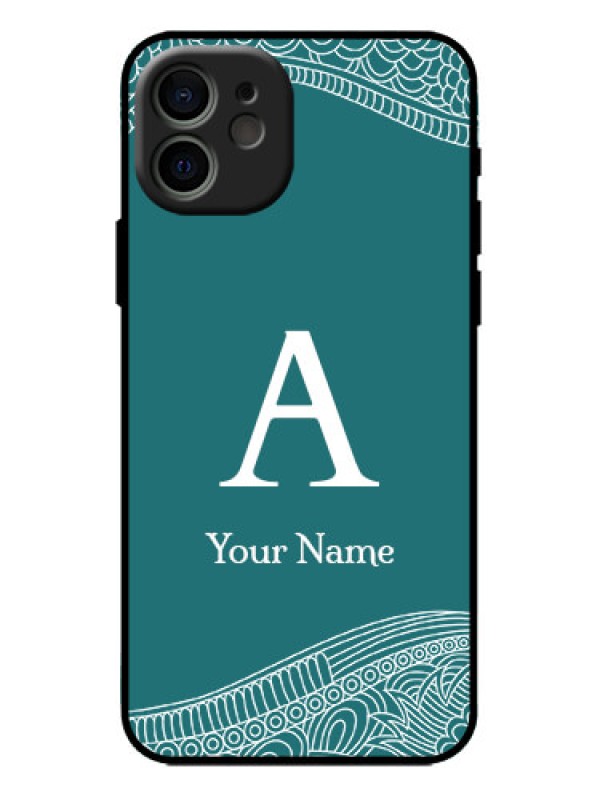 Custom iPhone 12 Custom Metal Phone Case - Line Art Pattern With Custom Name Design