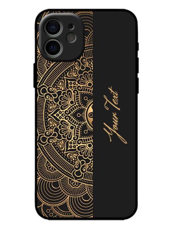 Custom iPhone 12 Custom Metal Phone Case - Mandala Art With Custom Text Design