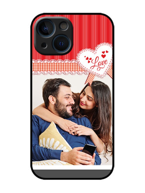 Custom iPhone 13 Mini Custom Metal Phone Case - Red Love Pattern Design