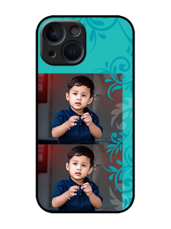 Custom iPhone 13 Mini Custom Metal Phone Case - With Photo And Green Floral Design