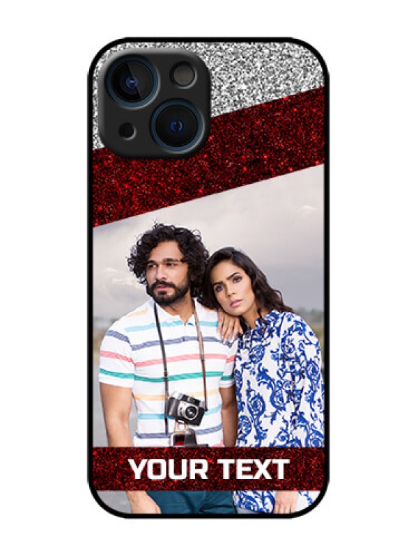 Custom iPhone 13 Mini Custom Metal Phone Case - Image Holder With Glitter Strip Design