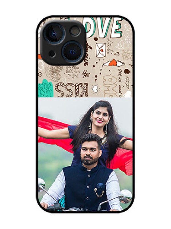 Custom iPhone 13 Mini Custom Metal Phone Case - Love Doodle Pattern
