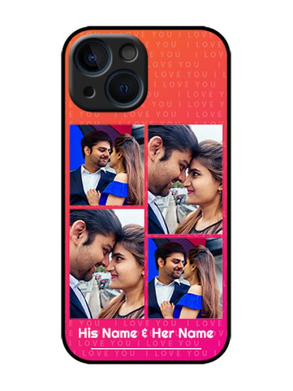 Custom iPhone 13 Mini Custom Metal Phone Case - I Love You Pink Design
