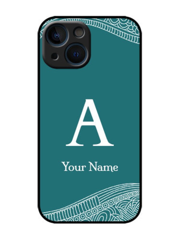 Custom iPhone 13 Mini Custom Metal Phone Case - Line Art Pattern With Custom Name Design