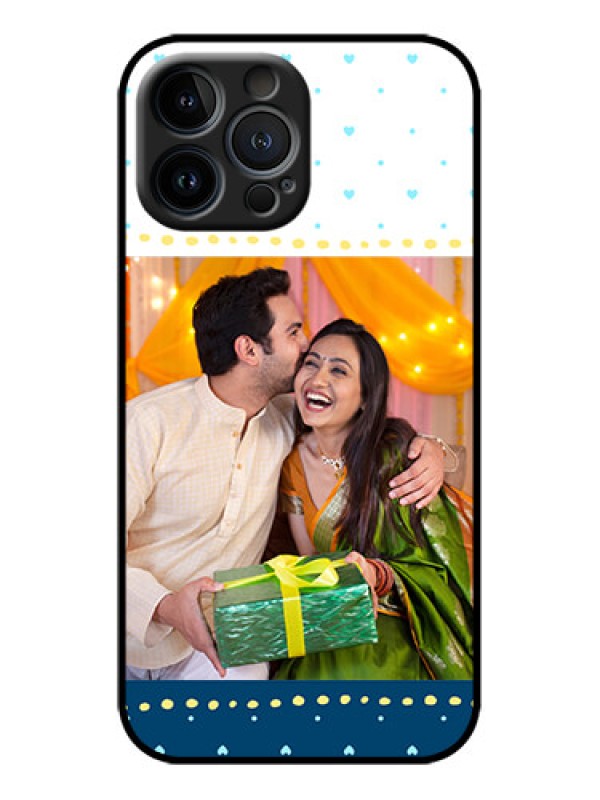 Custom iPhone 13 Pro Max Custom Metal Phone Case - White And Blue Abstract Design