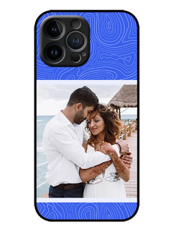 Custom iPhone 13 Pro Max Custom Metal Phone Case - Curved Line Art With Blue And White Design