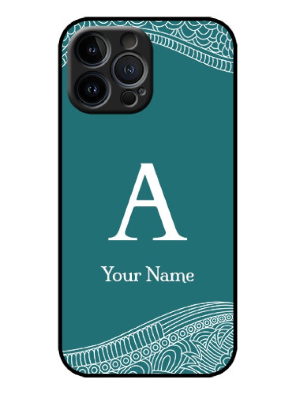 Custom iPhone 13 Pro Max Custom Metal Phone Case - Line Art Pattern With Custom Name Design