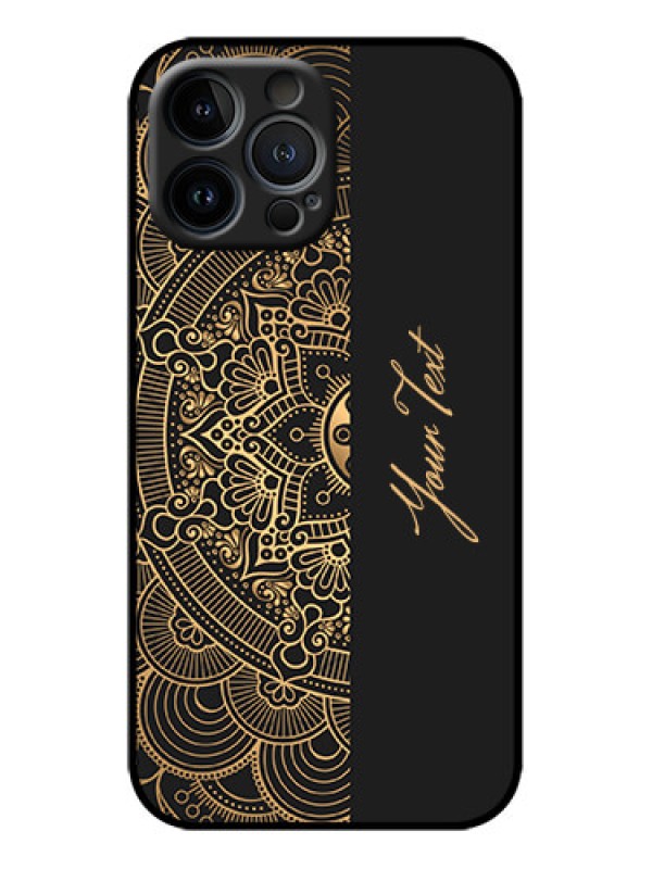 Custom iPhone 13 Pro Max Custom Metal Phone Case - Mandala Art With Custom Text Design