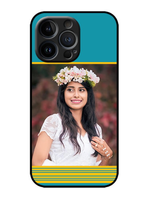 Custom iPhone 13 Pro Custom Metal Phone Case - Yellow and Blue Design