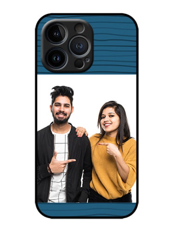 Custom iPhone 13 Pro Custom Metal Phone Case - Blue Pattern Cover Design