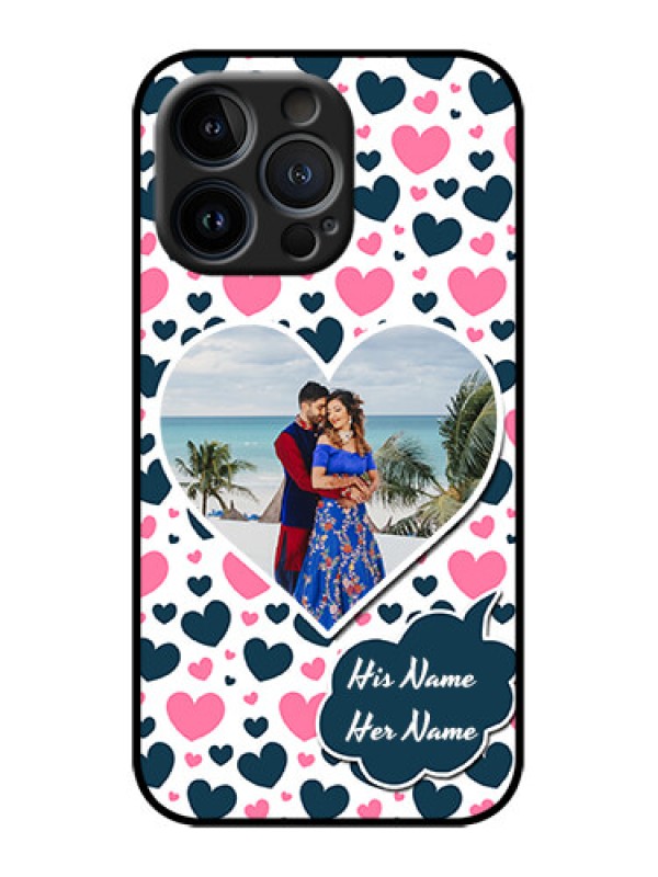 Custom iPhone 13 Pro Custom Metal Phone Case - Pink and Blue Heart Design