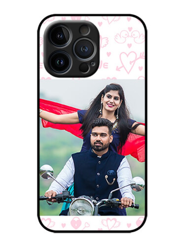 Custom iPhone 13 Pro Custom Metal Phone Case - Pink Flying Heart Design