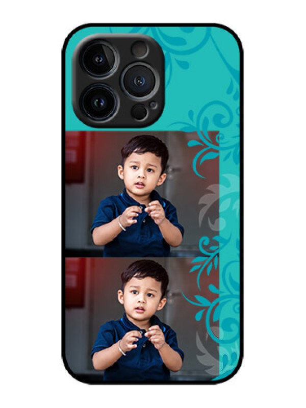 Custom iPhone 13 Pro Custom Metal Phone Case - With Photo And Green Floral Design