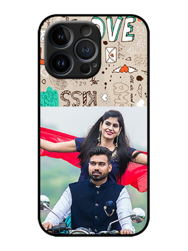 Custom iPhone 13 Pro Custom Metal Phone Case - Love Doodle Pattern