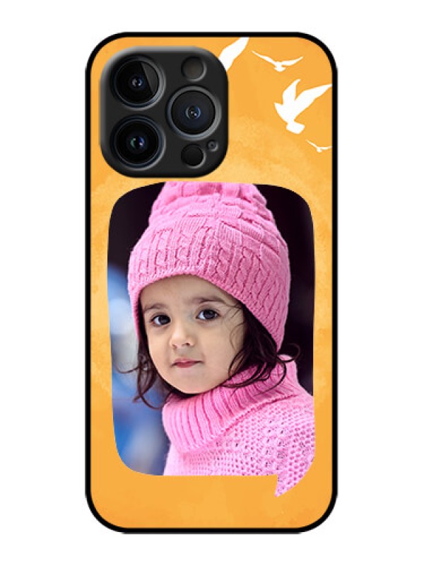 Custom iPhone 13 Pro Custom Metal Phone Case - Water Color Design With Bird Icons