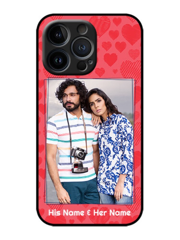 Custom iPhone 13 Pro Custom Metal Phone Case - With Red Heart Symbols Design