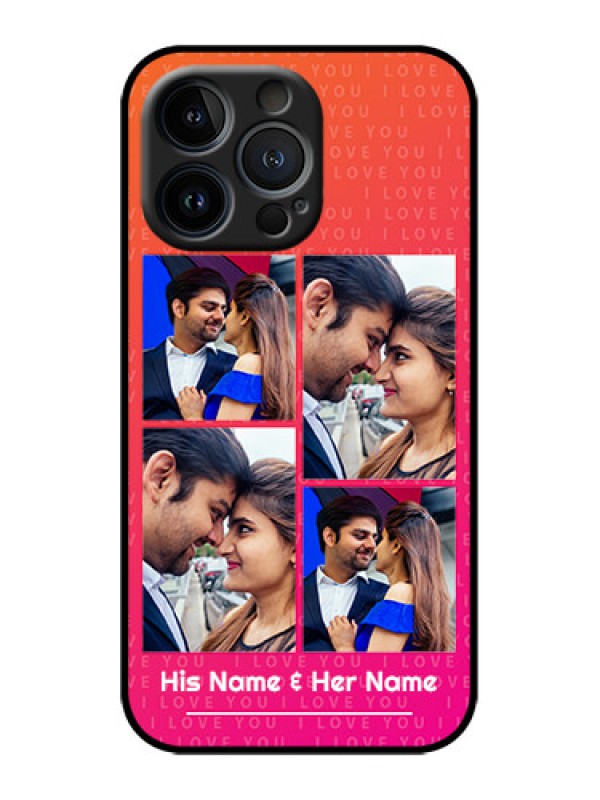 Custom iPhone 13 Pro Custom Metal Phone Case - I Love You Pink Design