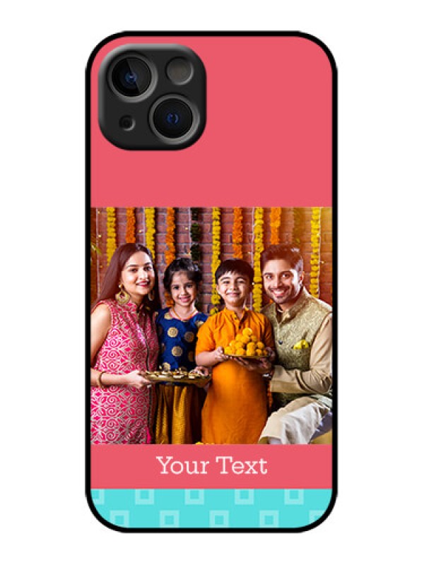 Custom iPhone 13 Custom Metal Phone Case - Peach and Blue Color Design