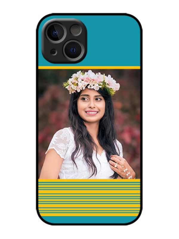 Custom iPhone 13 Custom Metal Phone Case - Yellow and Blue Design