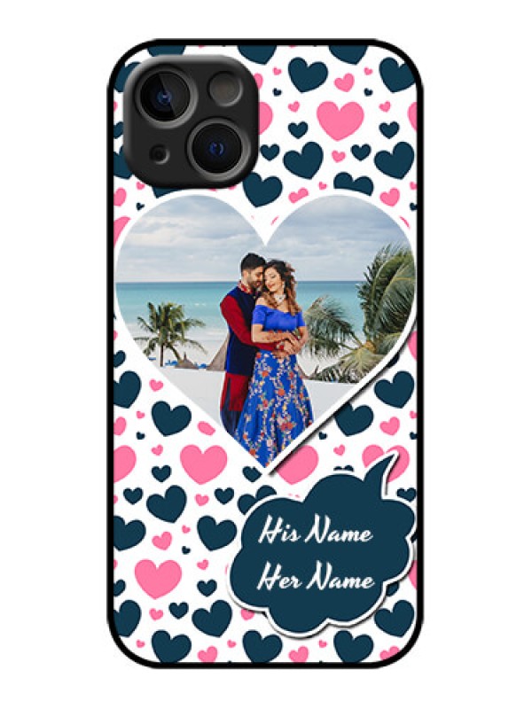 Custom iPhone 13 Custom Metal Phone Case - Pink and Blue Heart Design