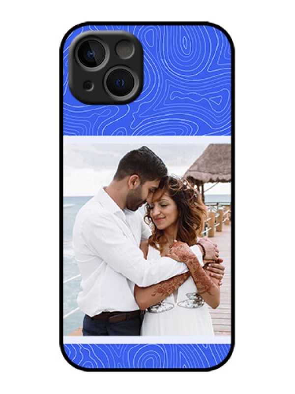 Custom iPhone 13 Custom Metal Phone Case - Curved Line Art With Blue And White Design