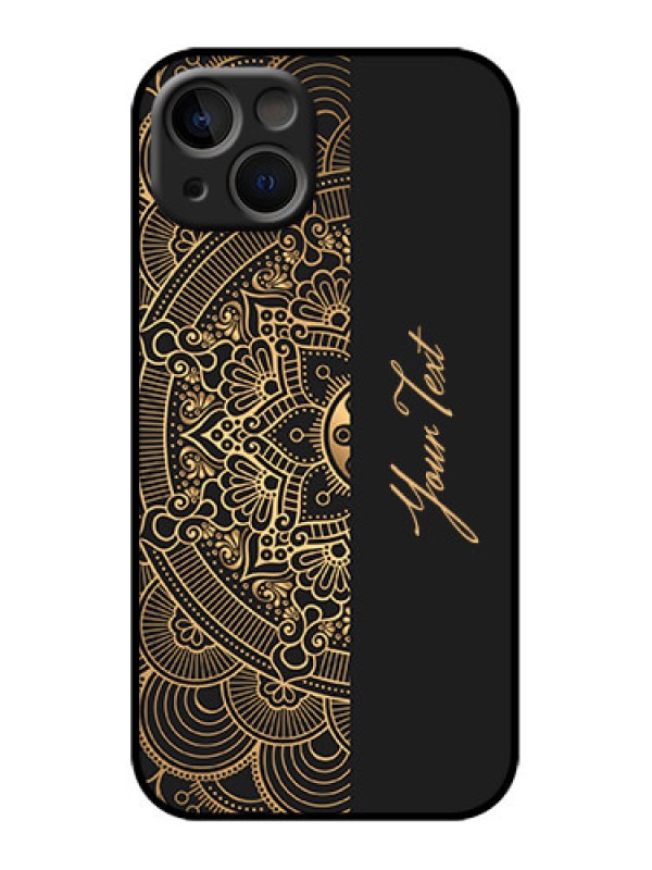 Custom iPhone 13 Custom Metal Phone Case - Mandala Art With Custom Text Design