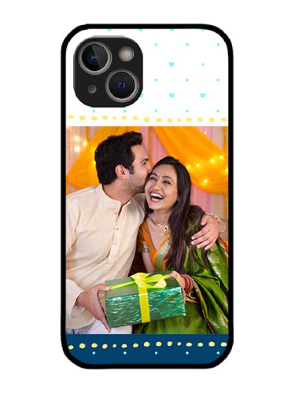 Custom iPhone 14 Plus Custom Metal Phone Case - White And Blue Abstract Design