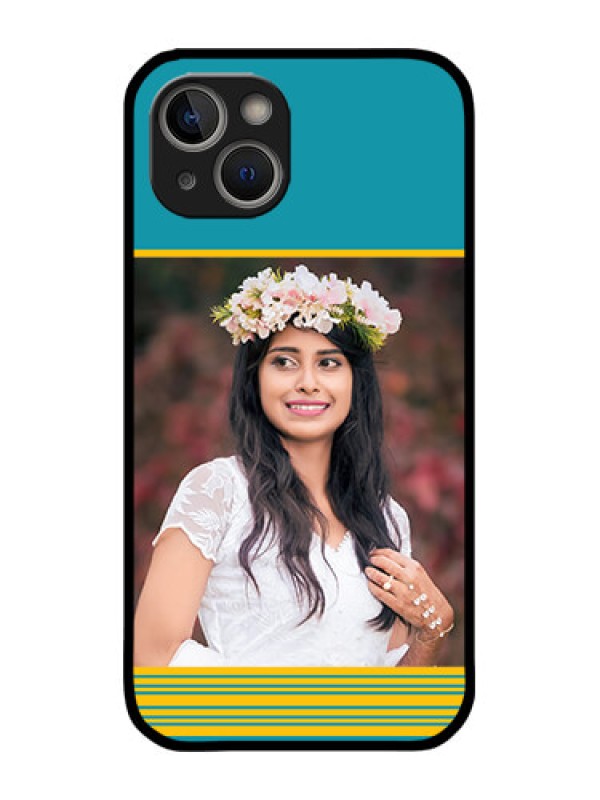 Custom iPhone 14 Plus Custom Metal Phone Case - Yellow and Blue Design