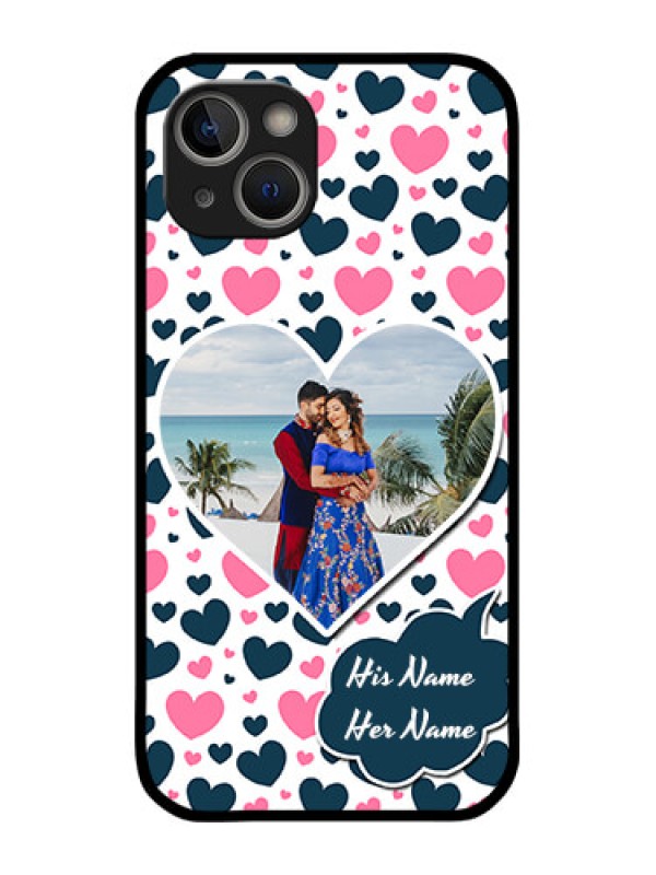 Custom iPhone 14 Plus Custom Metal Phone Case - Pink and Blue Heart Design