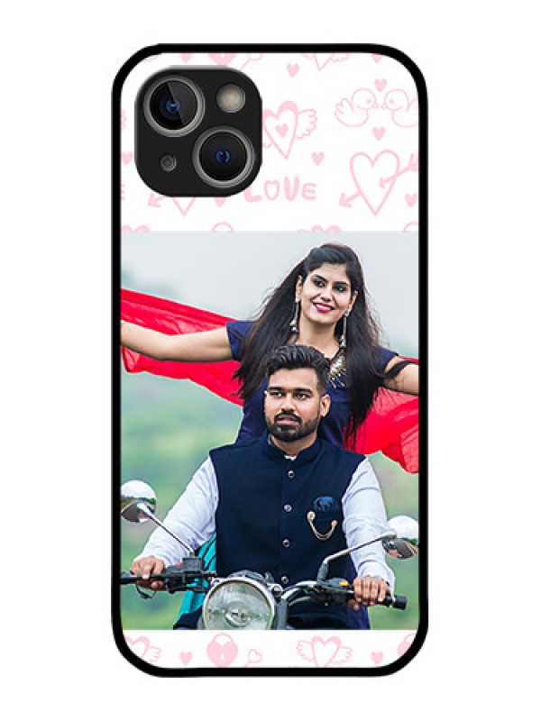 Custom iPhone 14 Plus Custom Metal Phone Case - Pink Flying Heart Design