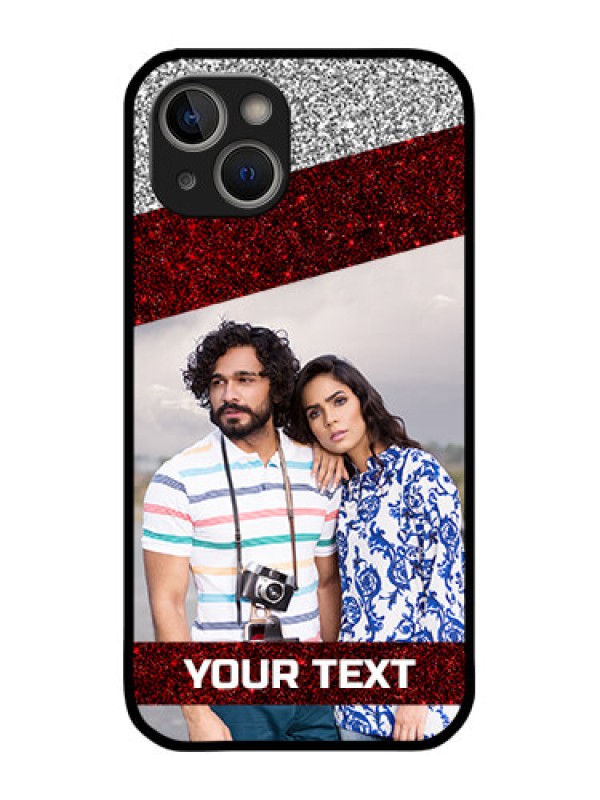 Custom iPhone 14 Plus Custom Metal Phone Case - Image Holder With Glitter Strip Design