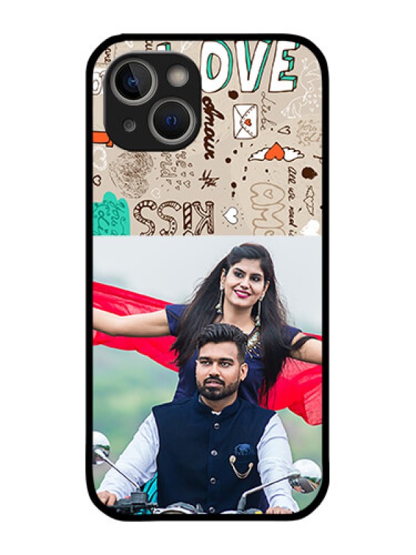 Custom iPhone 14 Plus Custom Metal Phone Case - Love Doodle Pattern