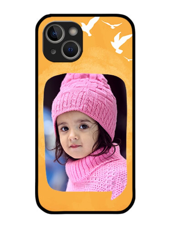 Custom iPhone 14 Plus Custom Metal Phone Case - Water Color Design With Bird Icons