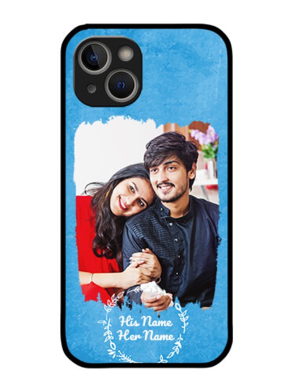 Custom iPhone 14 Plus Custom Metal Phone Case - Blue Color Vintage Design