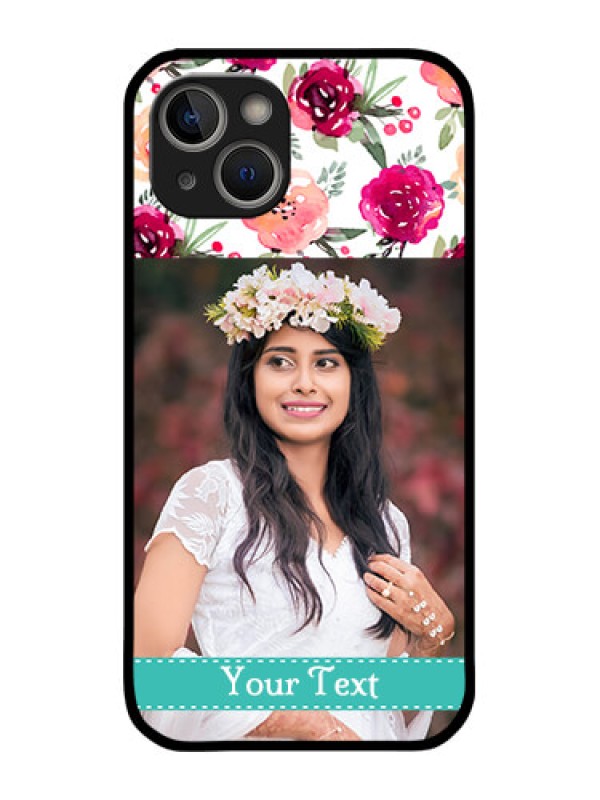 Custom iPhone 14 Plus Custom Metal Phone Case - Water Colors Floral Design