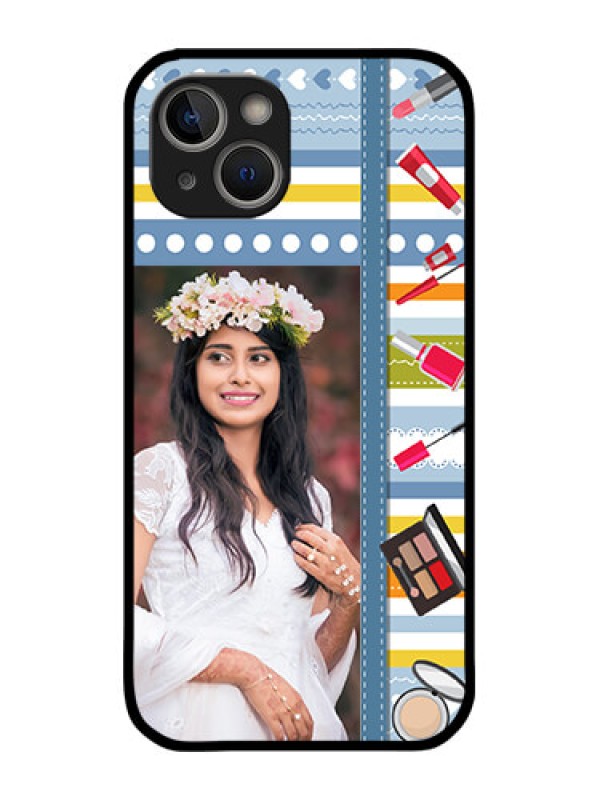 Custom iPhone 14 Plus Custom Metal Phone Case - Makeup Icons Design