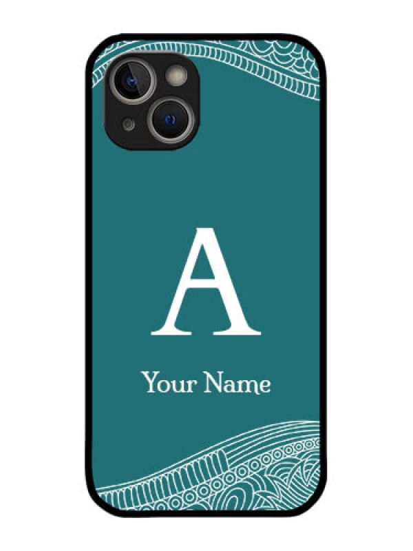Custom iPhone 14 Plus Custom Metal Phone Case - Line Art Pattern With Custom Name Design