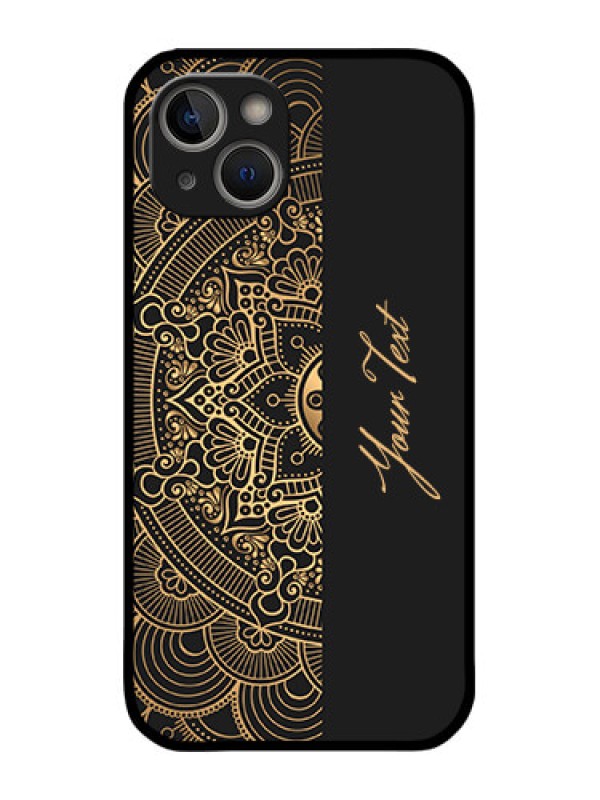 Custom iPhone 14 Plus Custom Metal Phone Case - Mandala Art With Custom Text Design