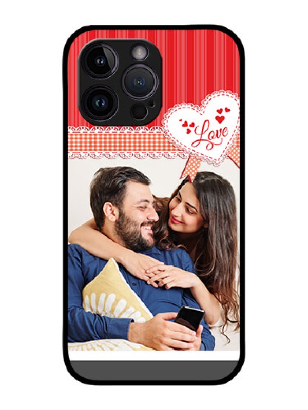 Custom iPhone 14 Pro Max Custom Metal Phone CaseRed Love Pattern Design
