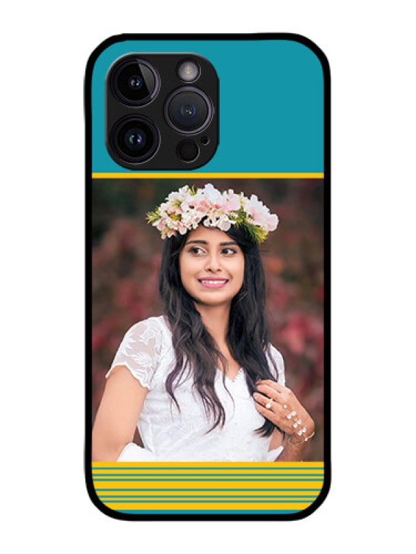 Custom iPhone 14 Pro Max Custom Metal Phone CaseYellow and Blue Design