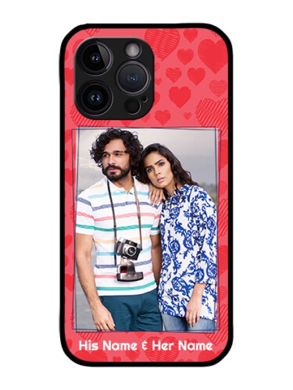 Custom iPhone 14 Pro Max Custom Metal Phone CaseWith Red Heart Symbols Design