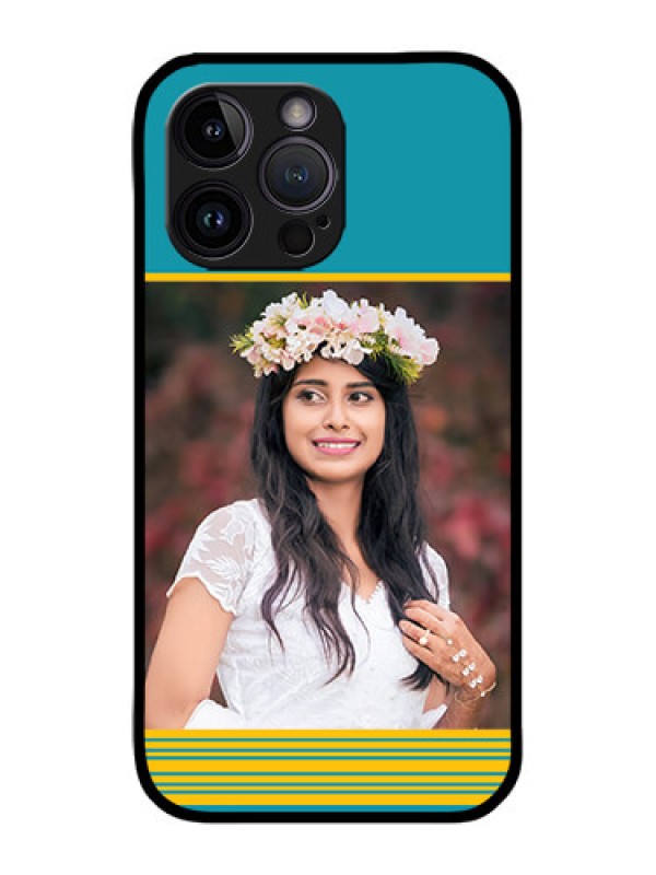 Custom iPhone 14 Pro Custom Metal Phone Case - Yellow and Blue Design