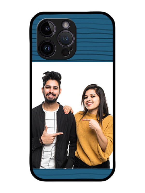 Custom iPhone 14 Pro Custom Metal Phone Case - Blue Pattern Cover Design