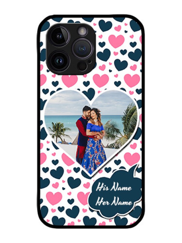 Custom iPhone 14 Pro Custom Metal Phone Case - Pink and Blue Heart Design