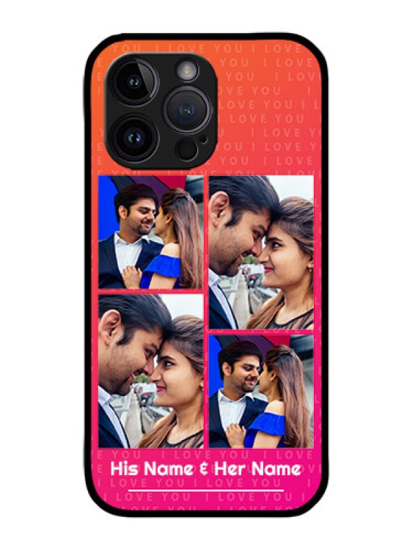 Custom iPhone 14 Pro Custom Metal Phone Case - I Love You Pink Design