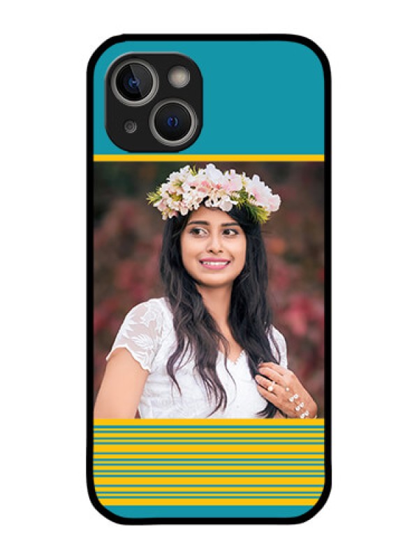 Custom iPhone 14 Custom Metal Phone Case - Yellow and Blue Design