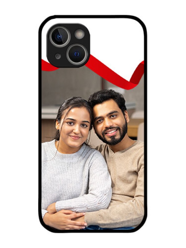 Custom iPhone 14 Custom Metal Phone Case - Red Ribbon Frame Design
