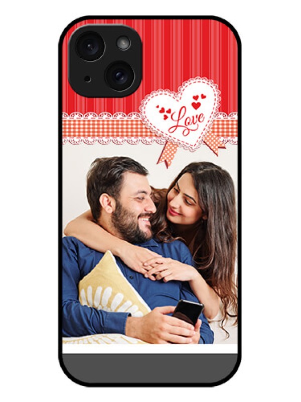Custom iPhone 15 Plus Custom Metal Phone CaseRed Love Pattern Design