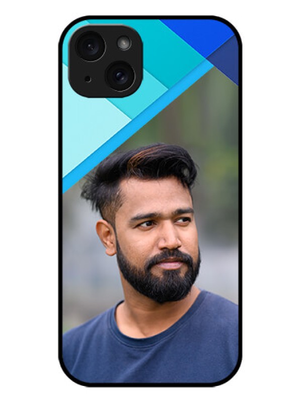 Custom iPhone 15 Plus Custom Metal Phone CaseBlue Pattern Design