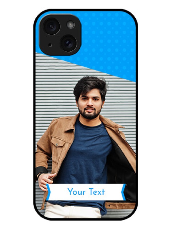 Custom iPhone 15 Plus Custom Metal Phone CaseSimple Blue Color Design